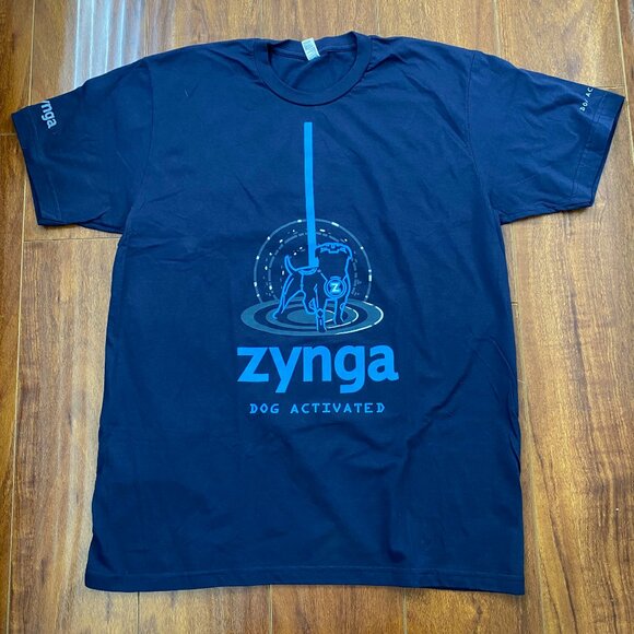 NEW RARE Zynga T-shirtBlue*DOG ACTIVATED* Glow In The Dark Sz L